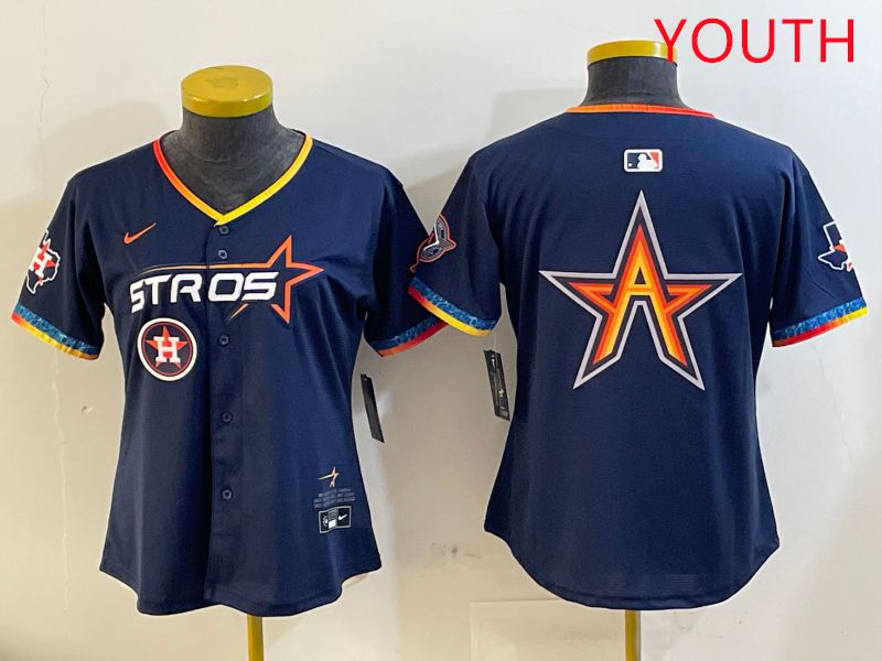 Youth Houston Astros Blank Drak Blue Fourth generation Joint Name 2025 Nike MLB Jersey style 6->youth mlb jersey->Youth Jersey